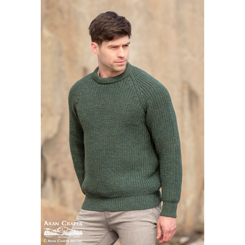 Men's Fisherman's Ribbed Crew Neck Sweater Moss